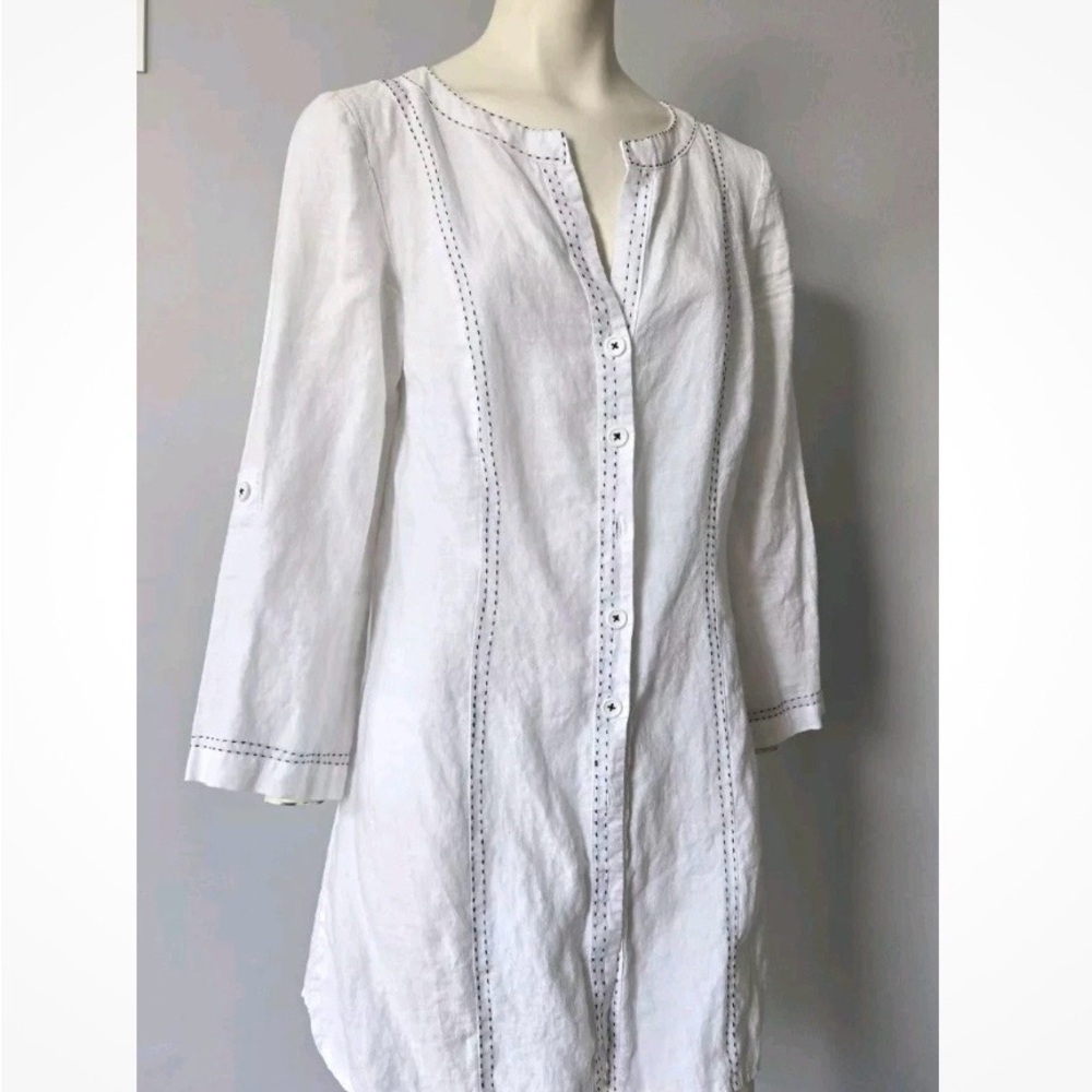 Autograph White 100% Linen Midi Dress